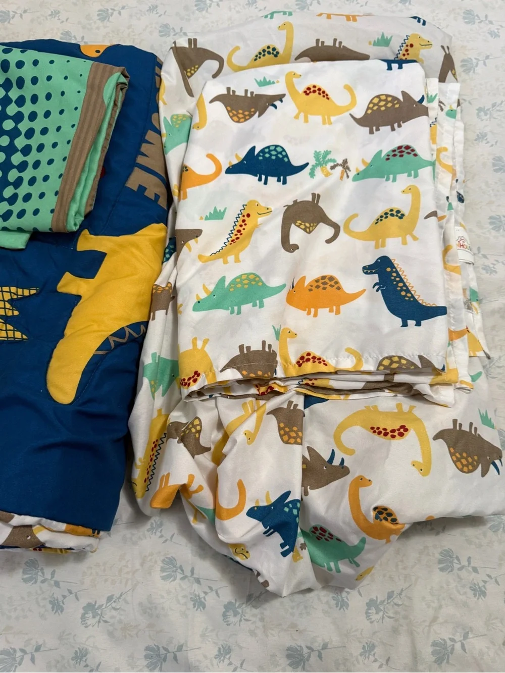 Toddler Dino Bedding Set - Blue and Yellow Dino Design